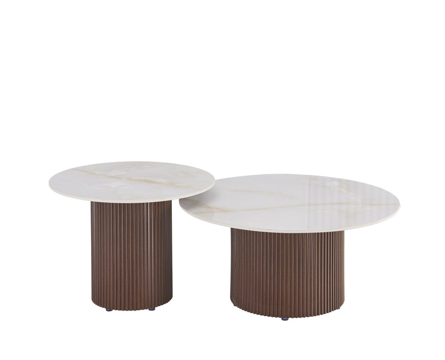 TABLE BASSE DUO BAIETA PIEDS EFFET NOYER CERAMIQUE MOKA - image 1