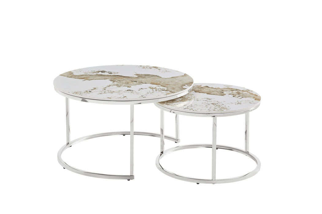 TABLE BASSE GIGOGNE PIED CHROME PLATEAU CERAMIQUE BRUN - image 1