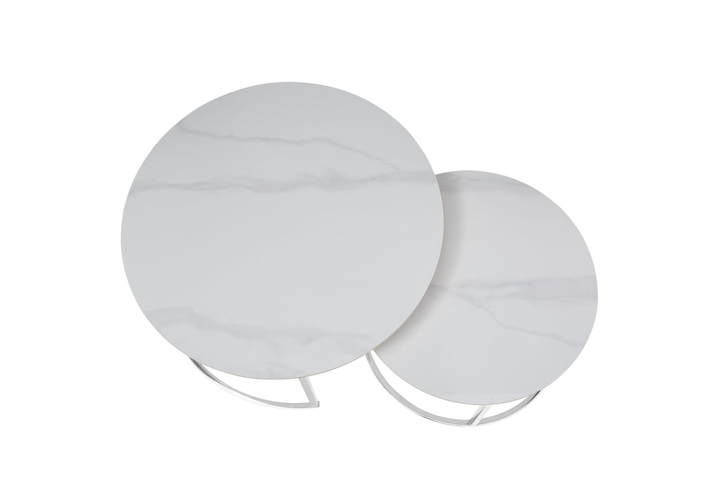 TABLE BASSE GIGOGNE PIED CHROME PLATEAU CERAMIQUE MARBRE BLANC - image 2
