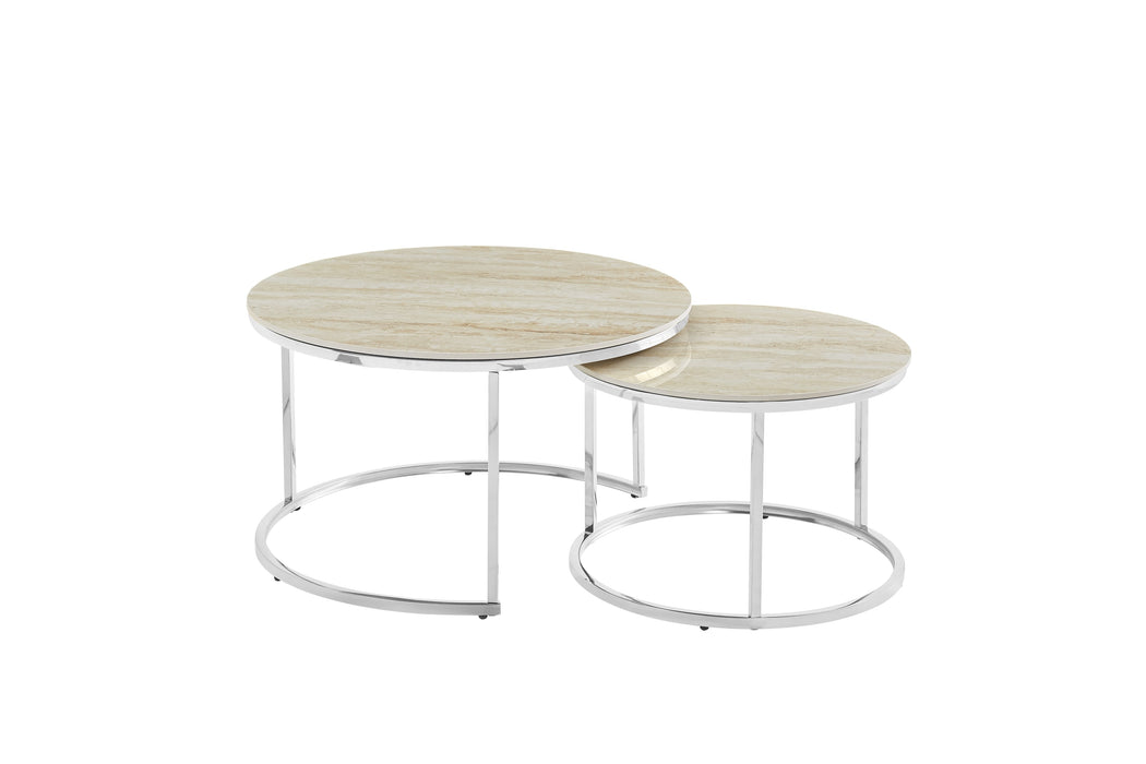 TABLE BASSE GIGOGNE PIED CHROME PLATEAU CERAMIQUE TRAVERTIN BRILLANT - image 1