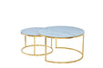 Ensemble de 2 Tables Basse Gigogne Marbre Blanc Gold Brossé