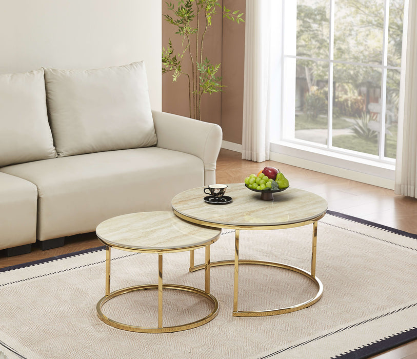 TABLE BASSE GIGOGNE PIED GOLD PLATEAU CERAMIQUE TRAVERTIN BRILLANT - image 4