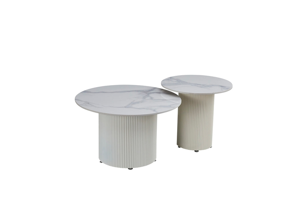 TABLE BASSE GIGOGNE POLPO PIED BEIGE PLATEAU CERAMIQUE MARBRE BLANC 70X70X38 + 50X50X45CM - image 2