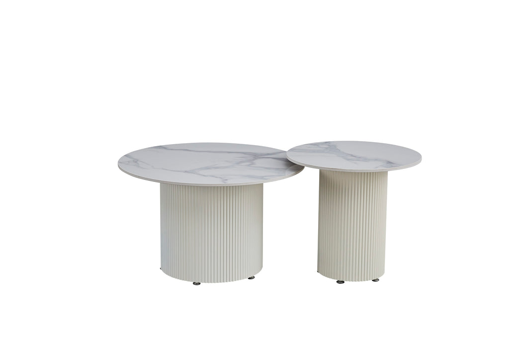 TABLE BASSE GIGOGNE POLPO PIED BEIGE PLATEAU CERAMIQUE MARBRE BLANC 70X70X38 + 50X50X45CM - image 1