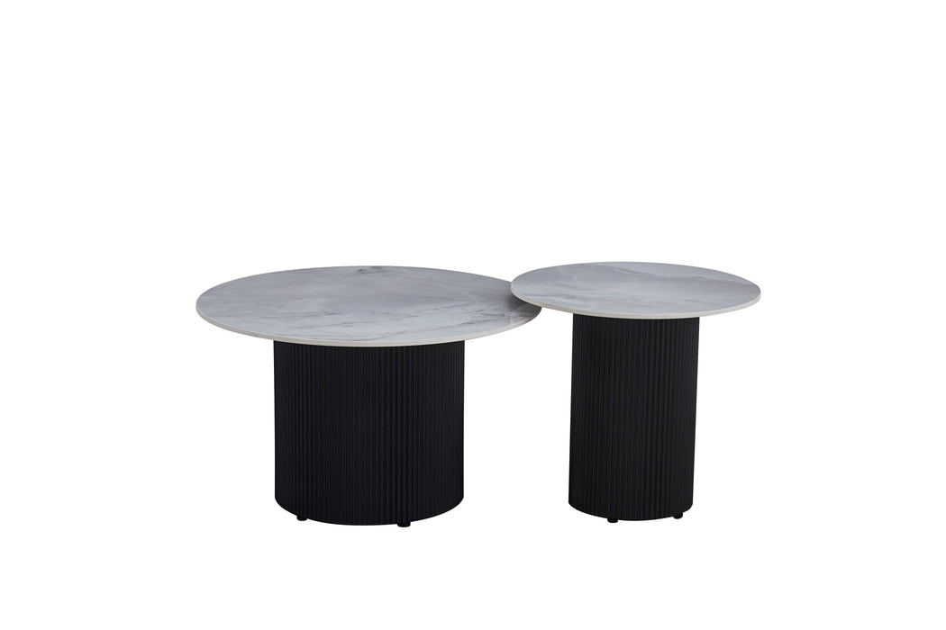 TABLE BASSE GIGOGNE POLPO PIED NOIR PLATEAU CERAMIQUE MARBRE GRIS 70X70X38 + 50X50X45 - image 3