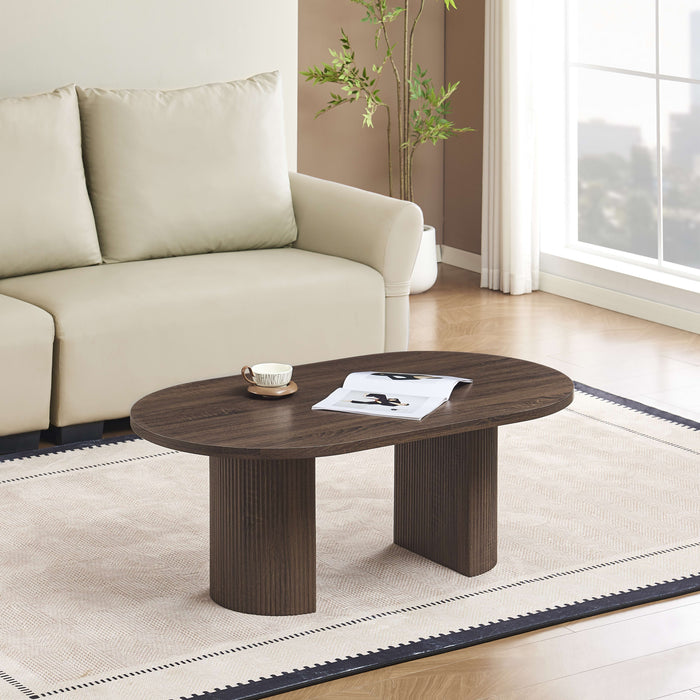 TABLE BASSE NEW ANNA PIED EFFET NOYER PLATEAU MDF EFFET NOYER 120x70x45cm - image 5