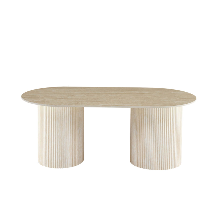 TABLE BASSE KINSHASA PIED METAL EFFET TRAVERTIN PLATEAU CERAMIQUE TRAVERTIN MAT 120x60x45cm - image 2