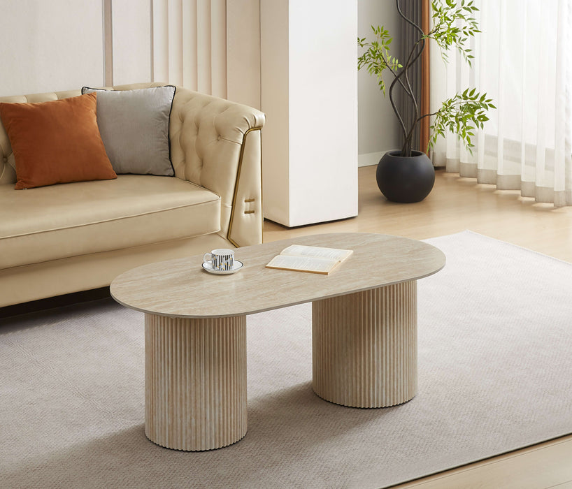 TABLE BASSE KINSHASA PIED METAL EFFET TRAVERTIN PLATEAU CERAMIQUE TRAVERTIN MAT 120x60x45cm - image 4