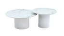 Table basse mina pied metal blanc plateau ceramique marbre blanc