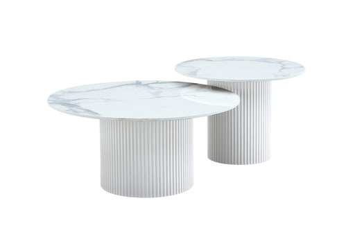 Table basse mina pied metal blanc plateau ceramique marbre blanc