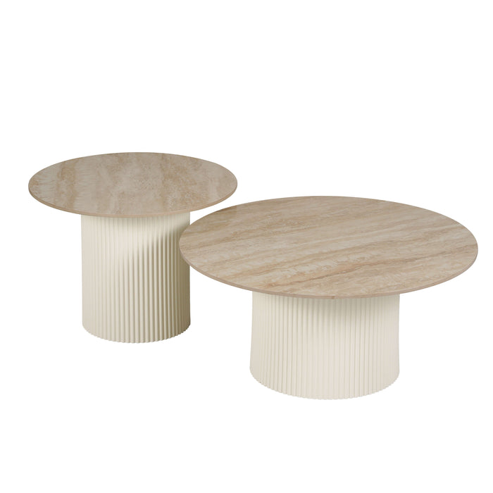 Table basse mina pied metal blanc plateau travertin brillant - image 2