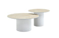 Table basse mina pied metal blanc plateau travertin mat