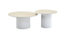 Table basse mina pied metal blanc plateau travertin mat