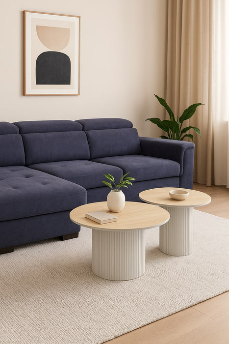 Table basse mina pied metal blanc plateau travertin mat