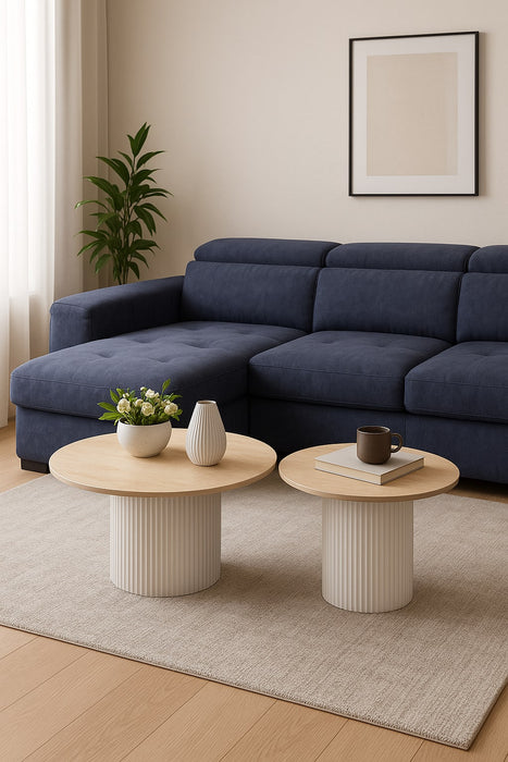 Table basse mina pied metal blanc plateau travertin mat