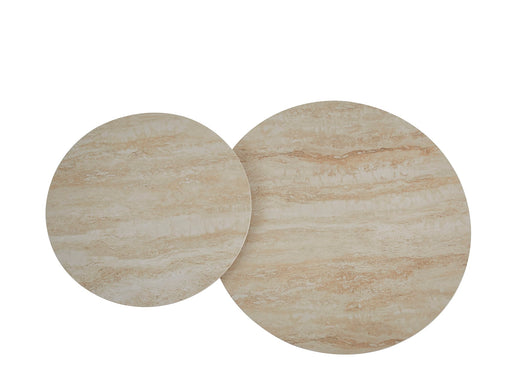 Table basse Mina pied travertin plateau ceramique travertin brillant