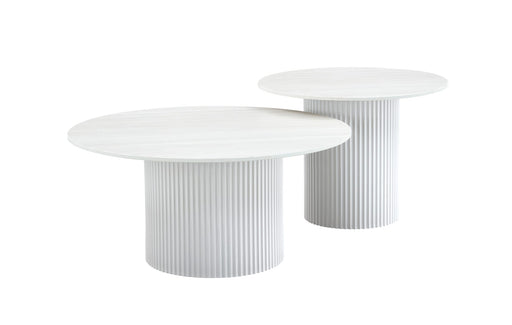 Table basse mina pied metal blanc plateau ceramique bois blanc