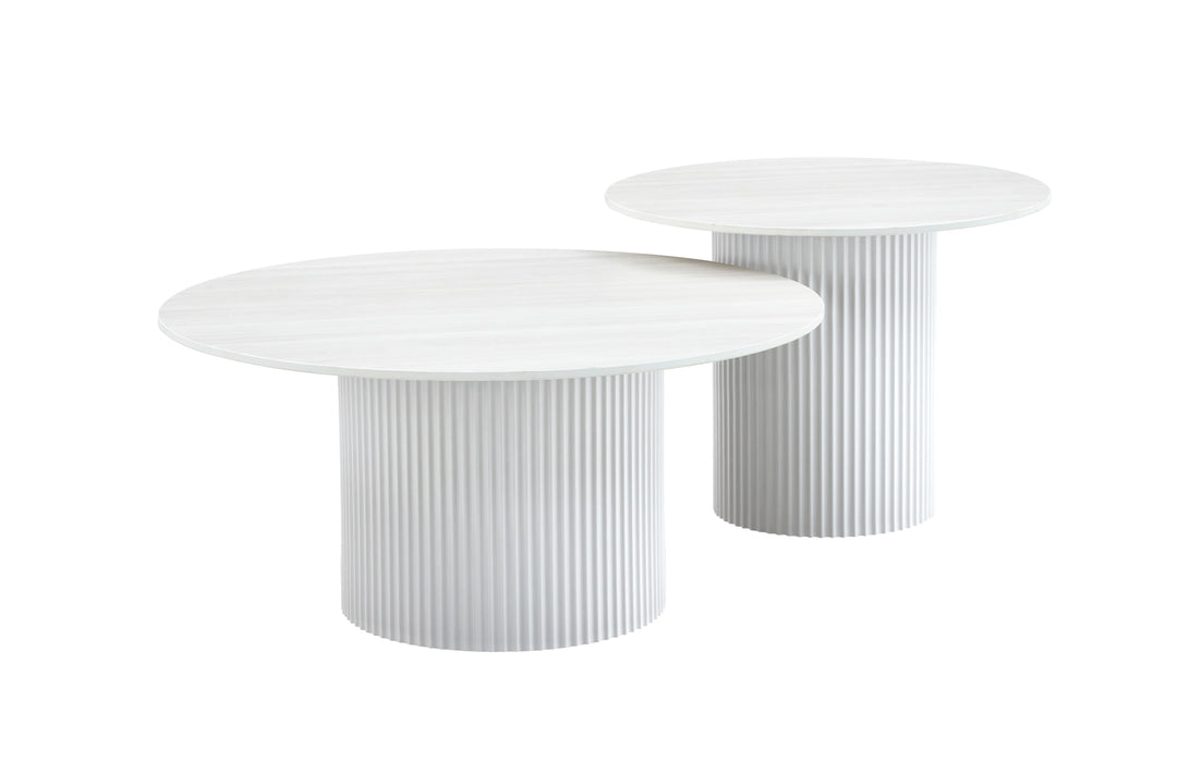Table basse mina pied metal blanc plateau ceramique bois blanc - image 2