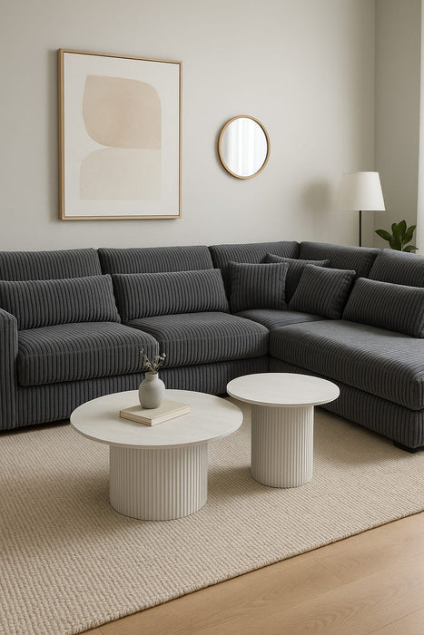 Table basse mina pied metal blanc plateau ceramique bois blanc