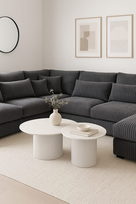 Table basse mina pied metal blanc plateau ceramique bois blanc