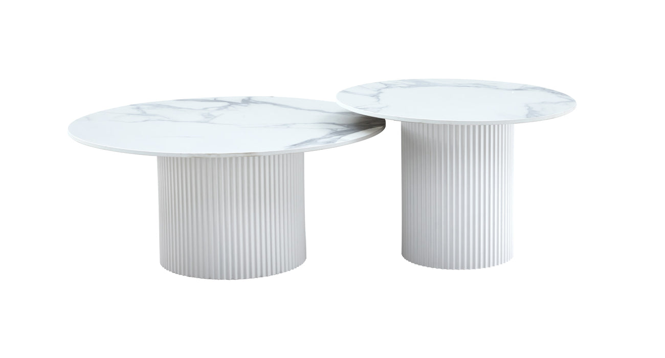TABLE BASSE GIGOGNE MINA PIED BLANC PLATEAU CERAMIQUE MARBRE BLANC (BLB) 60x45cm + 80x38cm - image 1