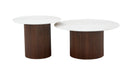 TABLE BASSE GIGOGNE MINA PIED BOIS NOYER PLATEAU CERAMIQUE BOIS BLANC 60x45cm + 80x38cm - image 1