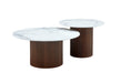 Table basse Mina pied noyer plateau ceramique marbre blanc