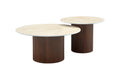 Table basse Mina pied noyer plateau ceramique travertin mat