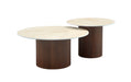 Table basse Mina pied noyer plateau ceramique travertin mat - image 1