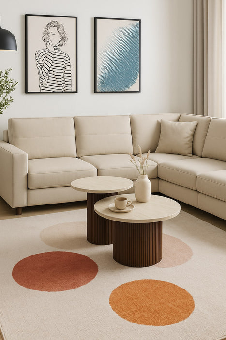 Table basse Mina pied noyer plateau ceramique travertin mat