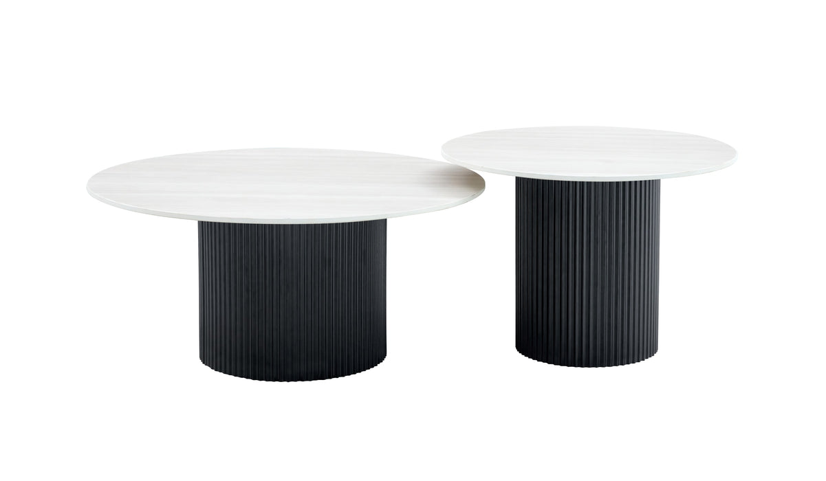 TABLE BASSE GIGOGNE MINA PIED NOIR PLATEAU CERAMIQUE BOIS BLANC 60x45cm + 80x38cm - image 1