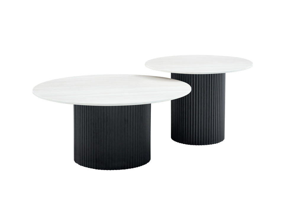 Table basse mina pied metal noir plateau ceramique bois blanc - image 1