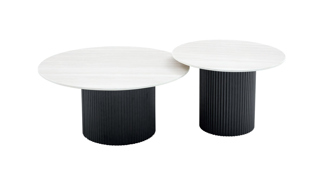 Table basse mina pied metal noir plateau ceramique bois blanc - image 2