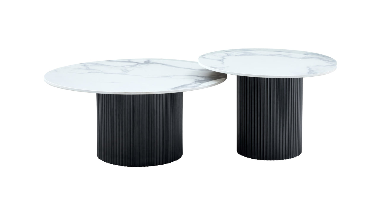 TABLE BASSE GIGOGNE MINA PIED NOIR PLATEAU CERAMIQUE MARBRE BLANC (BLB) 60x45cm + 80x38cm - image 2