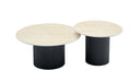Table basse mina pied metal noir plateau travertin mat