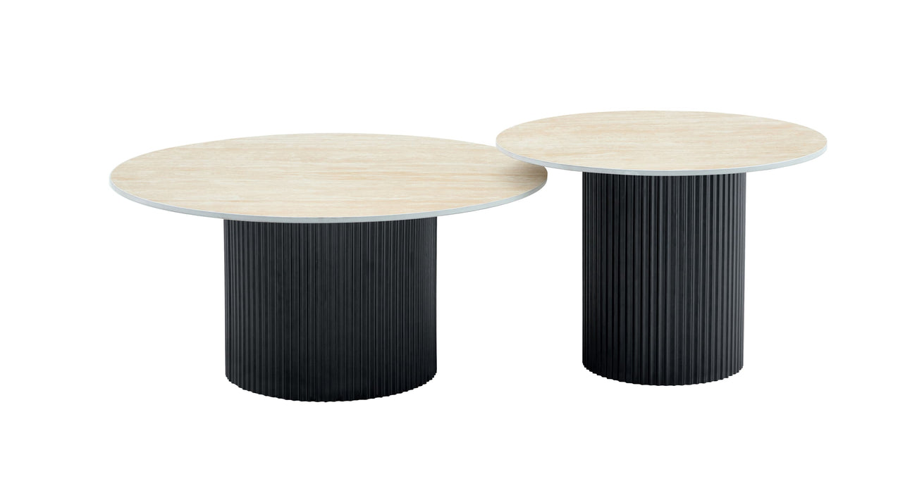 TABLE BASSE GIGOGNE MINA PIED NOIR PLATEAU CERAMIQUE TRAVERTIN MAT 60x45cm + 80x38cm - image 1