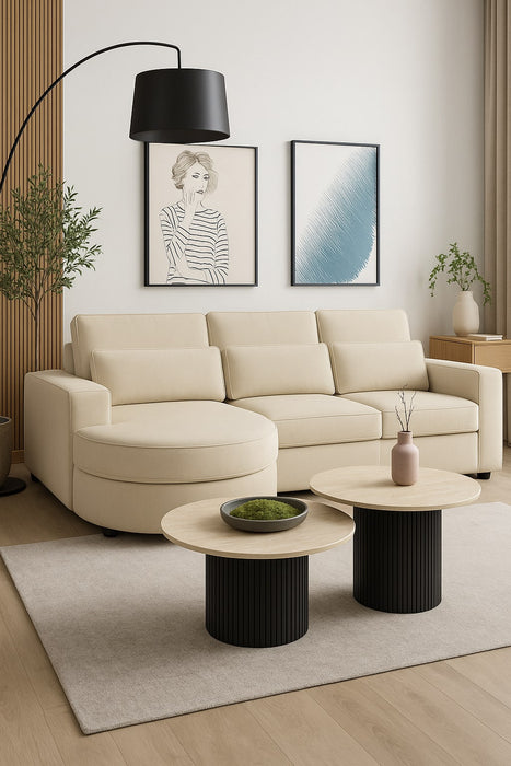 TABLE BASSE GIGOGNE MINA PIED NOIR PLATEAU CERAMIQUE TRAVERTIN MAT 60x45cm + 80x38cm - image 4