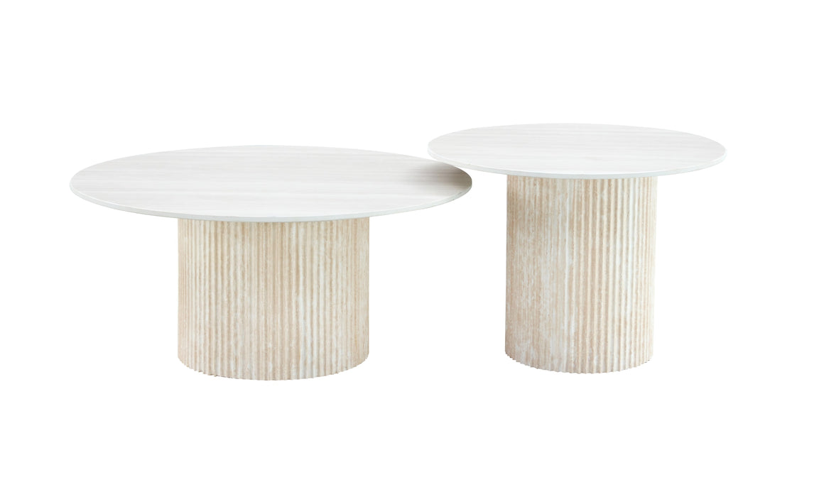 TABLE BASSE GIGOGNE MINA PIED TRAVERTIN PLATEAU CERAMIQUE BOIS BLANC 60x45cm + 80x38cm - image 1