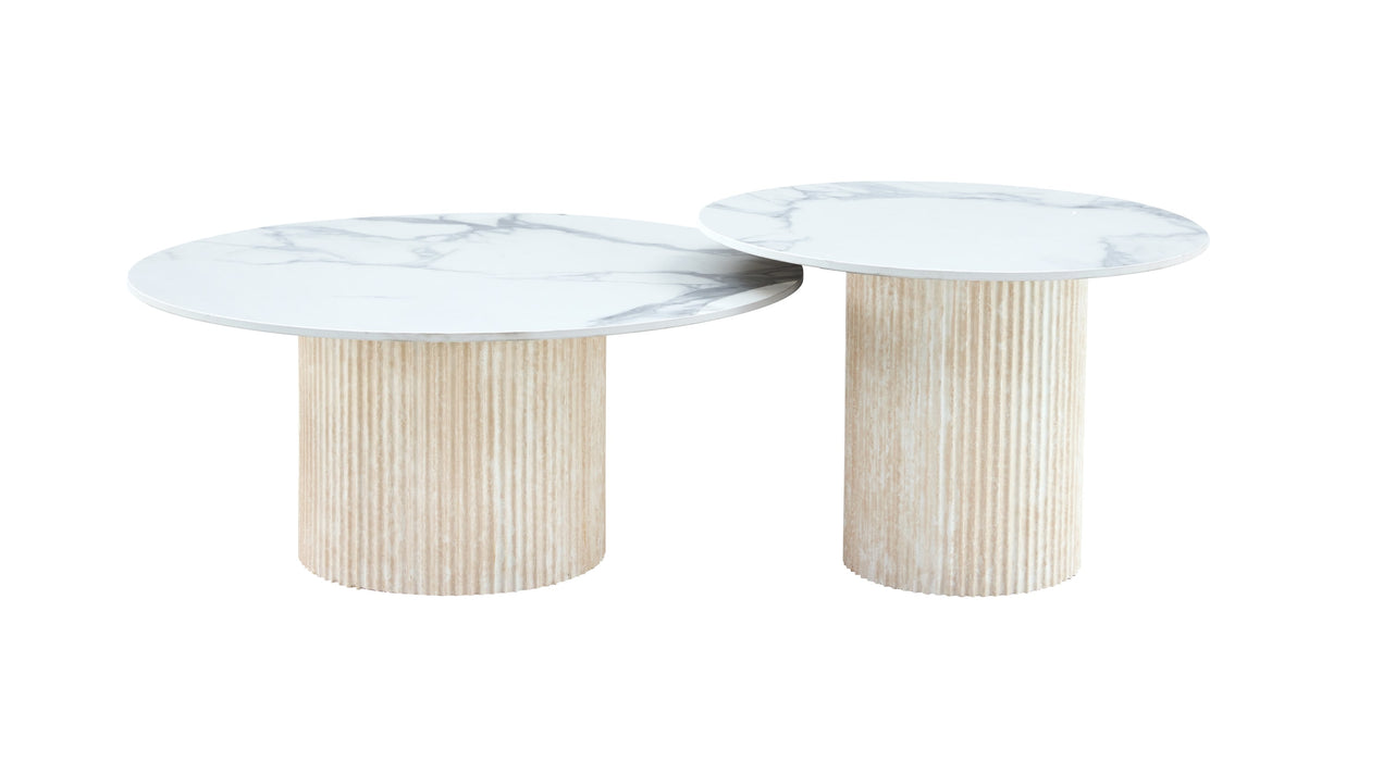 TABLE BASSE GIGOGNE MINA PIED TRAVERTIN PLATEAU CERAMIQUE MARBRE BLANC (BLB) 60x45cm + 80x38cm - image 1