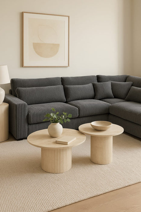 Table basse mina pied travertin plateau ceramique travertin mat