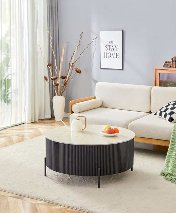 TABLE BASSE RUBY PIED NOIR CERAMIQUE EFFET TRAVERTIN MAT 90cm - image 3