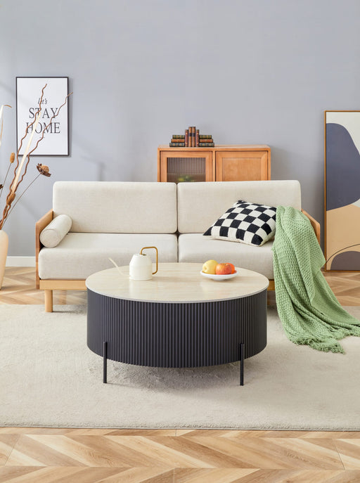 TABLE BASSE RUBY PIED NOIR CERAMIQUE EFFET TRAVERTIN MAT 80cm