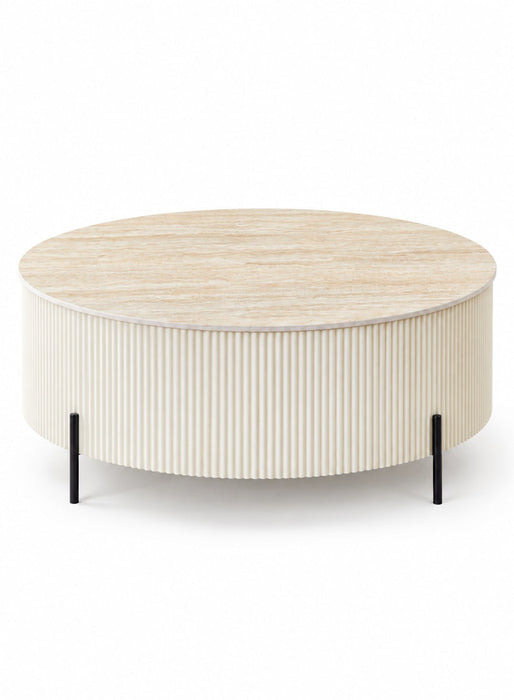TABLE BASSE RUBY PIED BEIGE CERAMIQUE EFFET TRAVERTIN MAT 100cm - image 1