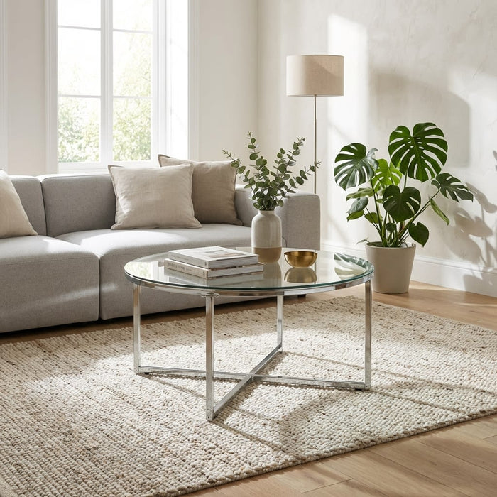 TABLE BASSE LORIE PIED CHROME TRANSPARENT 90CM - image 3