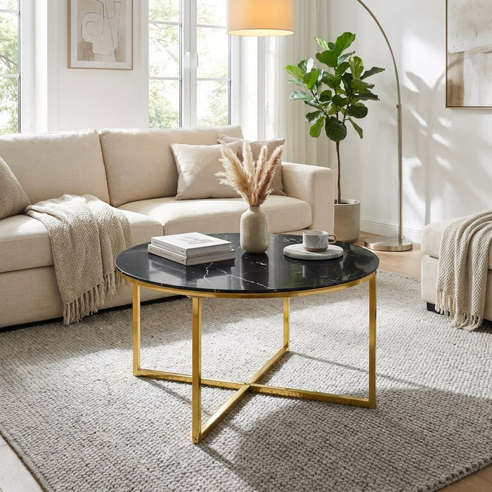 TABLE BASSE LORIE PIED GOLD MARBRE NOIR 90CM - image 3