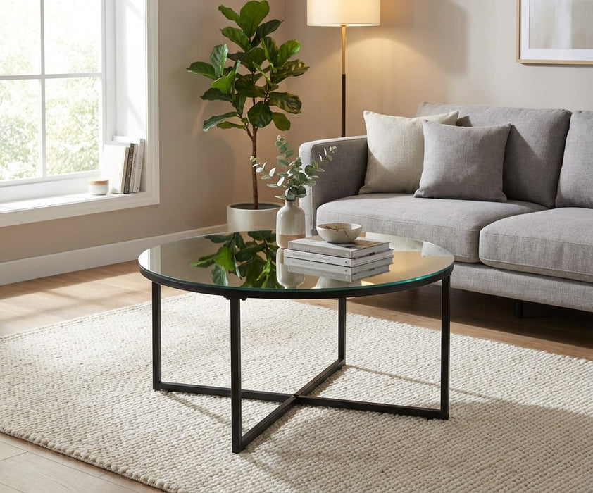 TABLE BASSE LORIE PIED METAL NOIR MIROIR 90CM - image 3