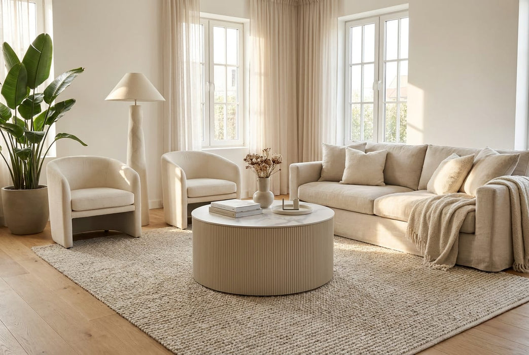 TABLE BASSE VALMY PIEDS BEIGE PLATEAU CERAMIQUE MARBRE BLANC 90X45 - image 3