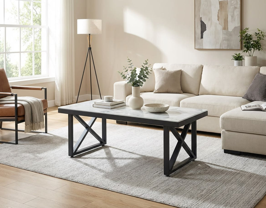 Table basse Deluxe LEVANTO structure métal noir plateau en verre 120x60 cm - image 3