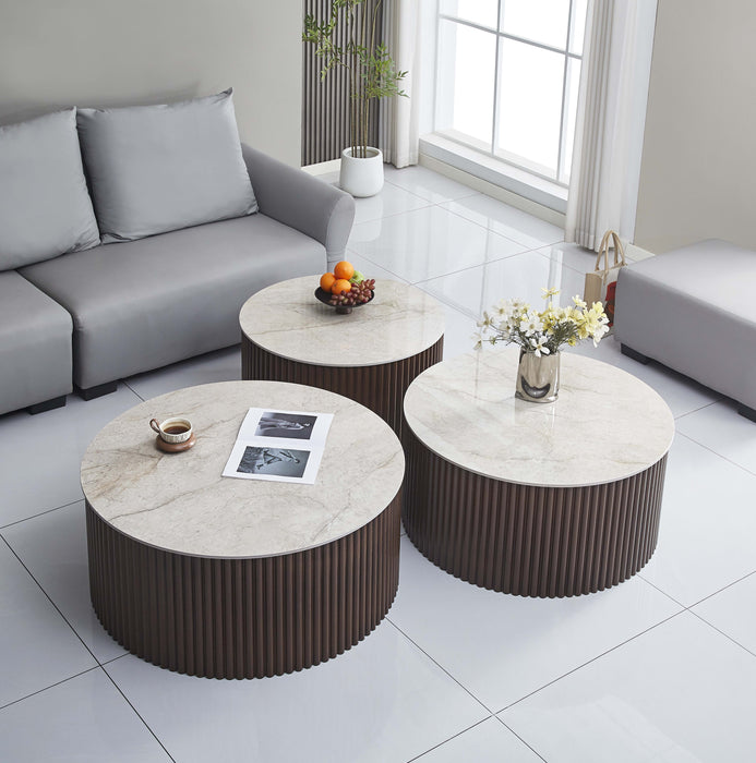TABLE BASSE GIGOGNE TOFFEE EFFET NOYER PLATEAU CERAMIQUE SHAKESPEARE GRIS D80cm - image 4