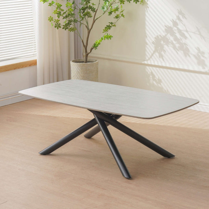 TABLE BASSE NYSA PIED METAL NOIR CERAMIQUE TRAVERTIN BLANC 120CM - image 4